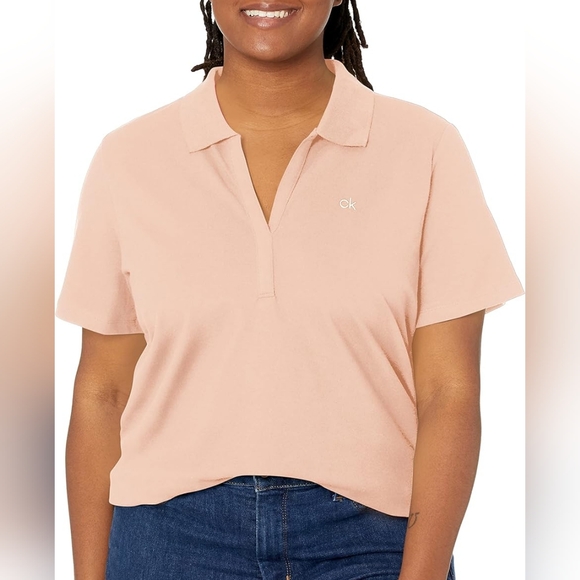Copy - Calvin Klein Women's Short Sleeve Johnny Collar Polo - Picture 6 of 6